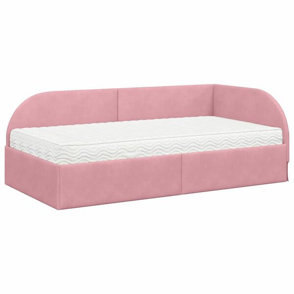 vidaXL Estrutura de Cama de Canto com Colch&atilde;o Manual 2 pcs Rosa Veludo