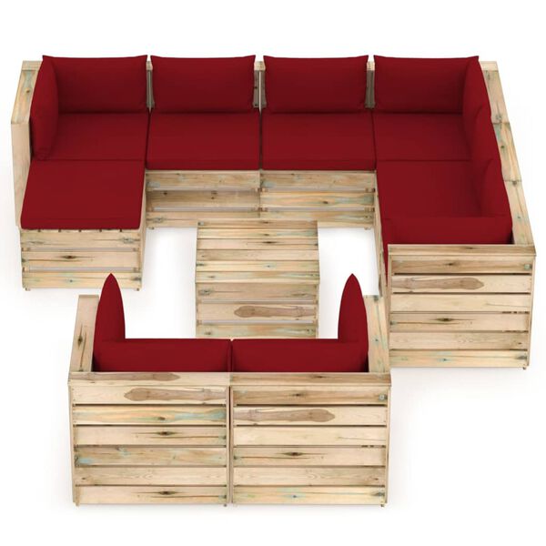 vidaXL 10 pcs conj. lounge jardim c/ almofad&otilde;es madeira impreg. verde