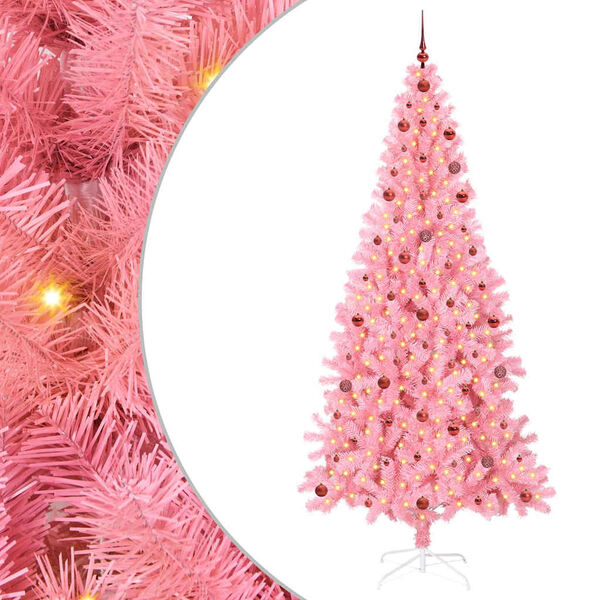 vidaXL &Aacute;rvore de Natal com 300 LEDs com suporte Rosa 240 cm PVC
