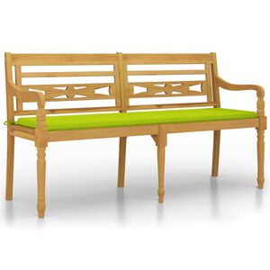 vidaXL Banco Batavia c/ almofad&atilde;o verde brilhante 150 cm teca maci&ccedil;a