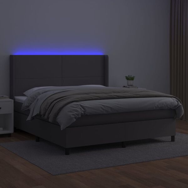 vidaXL Cama box spring c/ colch&atilde;o/LED 160x200cm couro artificial cinza