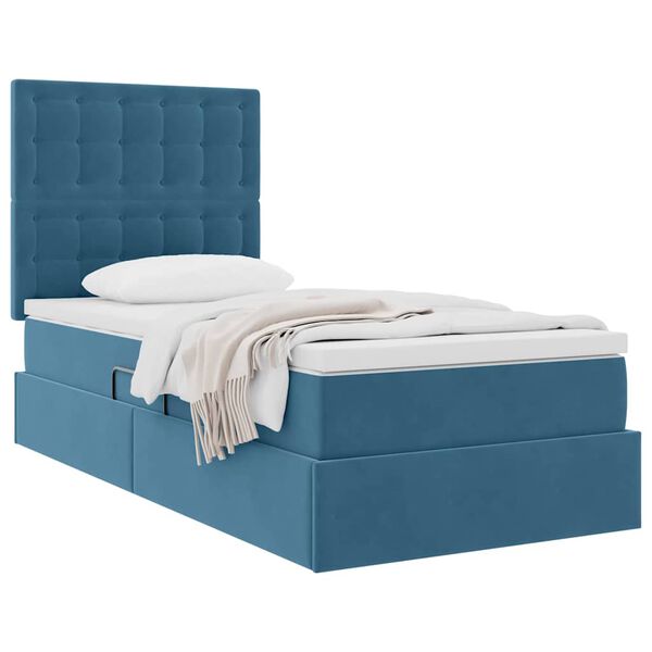 vidaXL Cama com arruma&ccedil;&atilde;o e colch&atilde;o Azul Escuro 90 x 200 cm Veludo