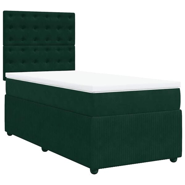vidaXL Cama com molas/colch&atilde;o 90x190 cm veludo verde-escuro
