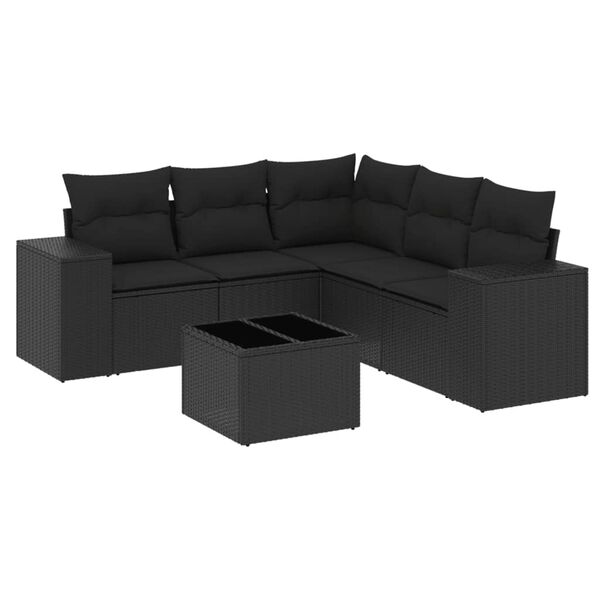 vidaXL 6 pcs conjunto sof&aacute;s de jardim c/ almofad&otilde;es vime PE preto