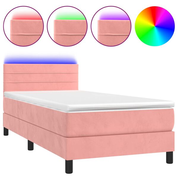 vidaXL Cama box spring c/ colch&atilde;o/LED 80x200 cm veludo rosa