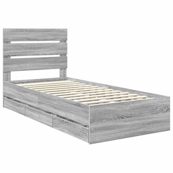 vidaXL Estrutura da Cama com gaveta Cinza Sonoma 90 x 190 cm