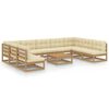 vidaXL 10 pcs conj. lounge jardim almofad&otilde;es pinho maci&ccedil;o castanho mel
