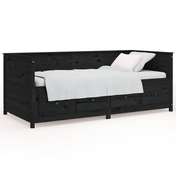 vidaXL Sofá-cama 75x190 cm madeira de pinho maciça preto