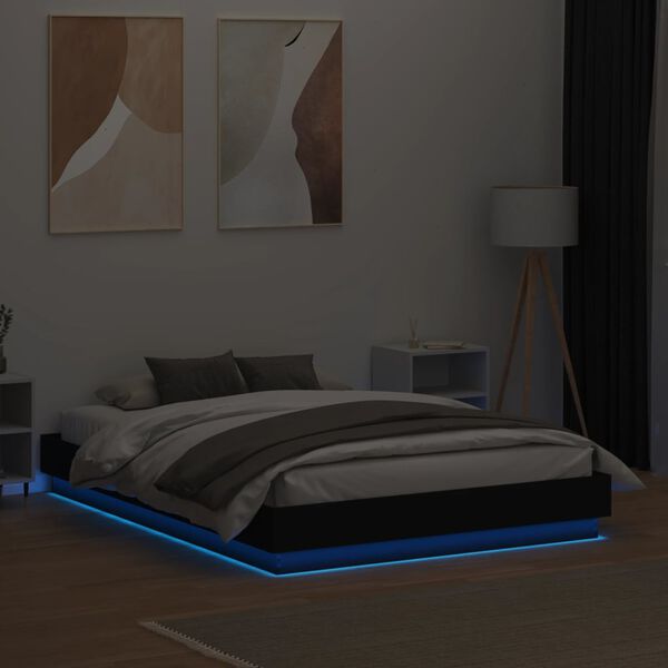 vidaXL Estrutura de cama com luzes LED 135x190 cm preto