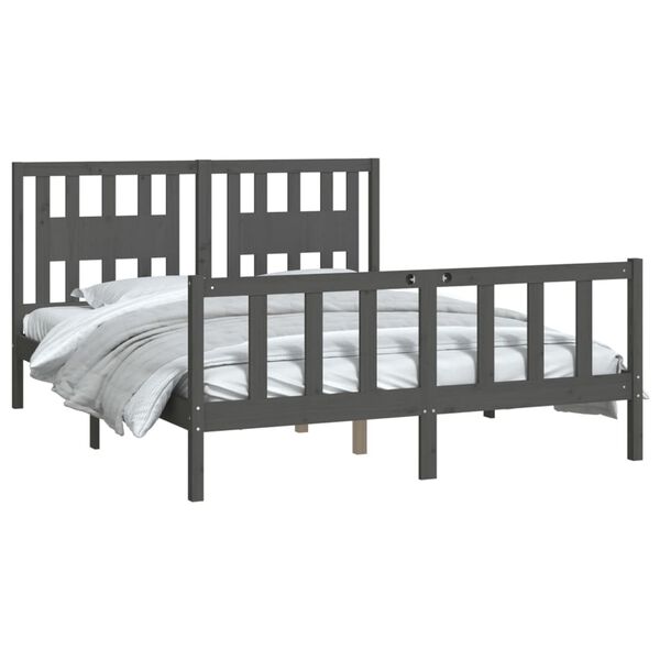 vidaXL Estrutura de cama com cabeceira 160x200 cm pinho maci&ccedil;o cinza