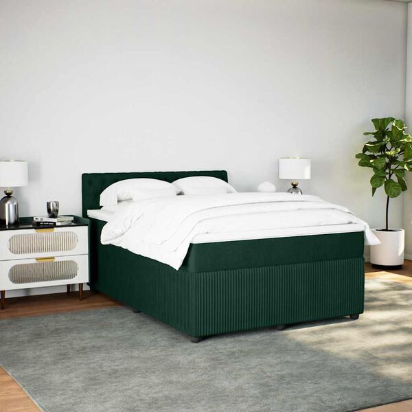 vidaXL Cama com molas/colch&atilde;o 160x200 cm veludo verde-escuro
