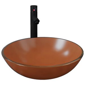 vidaXL Lavatório torneira válvula click-clack vidro temperado castanho