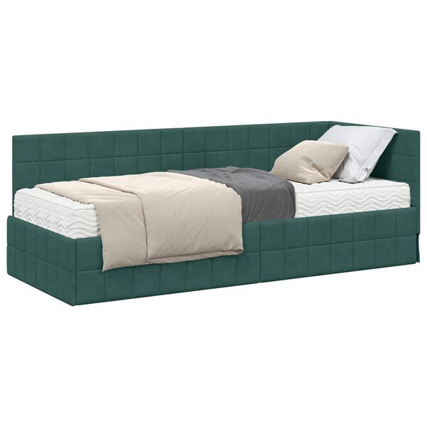 vidaXL Estrutura de Cama de Canto com Colch&atilde;o 2 pcs Verde Veludo
