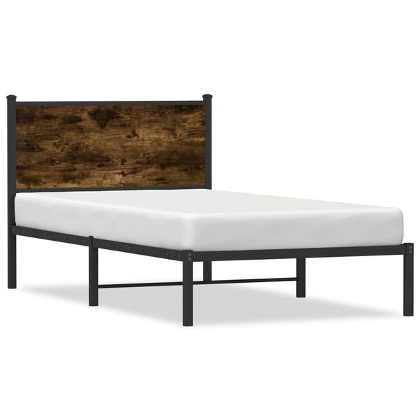 vidaXL Estrutura de cama sem colchão 107x203 cm metal carvalho fumado