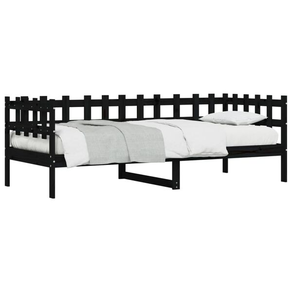 vidaXL Sof&aacute;-cama 90x190 cm madeira de pinho maci&ccedil;a preto