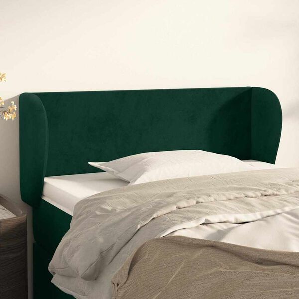 vidaXL Cabeceira de cama c/ abas veludo 103x23x78/88cm verde-escuro