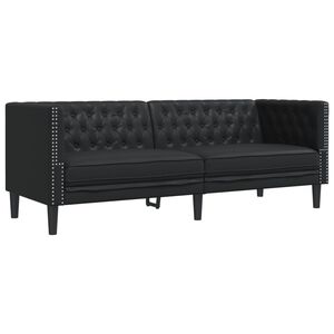 vidaXL Sof&aacute; chesterfield 3 lugares couro artificial preto