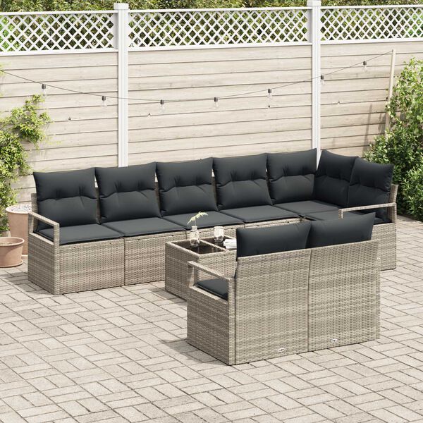vidaXL Conjunto de Sof&aacute; de Jardim 9 pcs Cinzento-claro vime PE