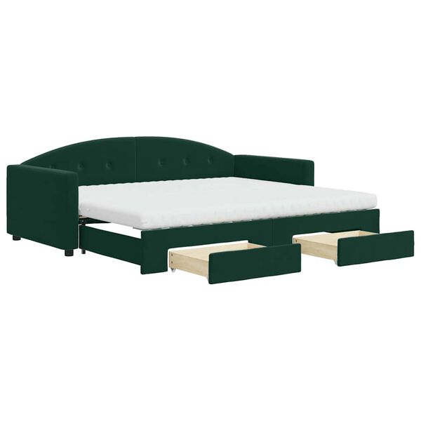 vidaXL Sof&aacute;-cama c/ gavet&atilde;o e gavetas 90x200 cm veludo verde-escuro