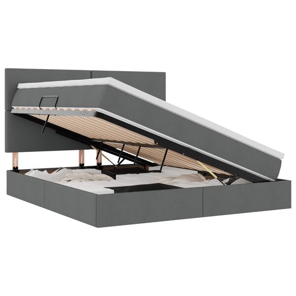 vidaXL Cama com arruma&ccedil;&atilde;o e LED Cinza Escuro 160 x 200 cm Poli&eacute;ster