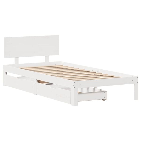 vidaXL Estrutura de cama com gavetas 90x190 cm pinho maci&ccedil;o branco