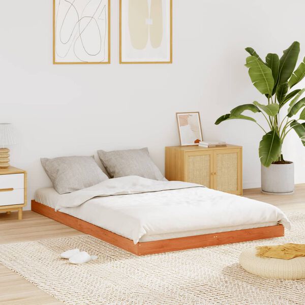 vidaXL Estrutura de cama 140x200 cm madeira pinho maci&ccedil;a castanho cera