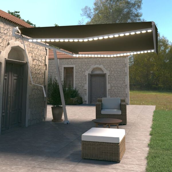 vidaXL Toldo autom&aacute;tico com LED e sensor de vento 500x350 cm antracite