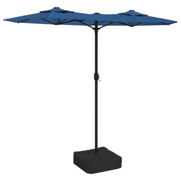 vidaXL Guarda-sol de jardim com cabeça dupla 316x145 cm azul-ciano