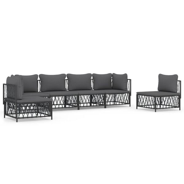 vidaXL 6 pcs conjunto lounge de jardim com almofadões aço antracite