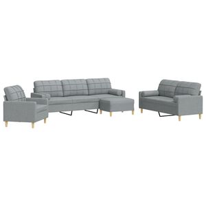 vidaXL 4pcs conjunto sof&aacute;s c/ almofad&otilde;es/apoio p&eacute;s tecido cinza-claro