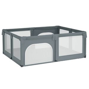 vidaXL Parque para beb&eacute;s com 2 portas tecido Oxford cinzento-claro