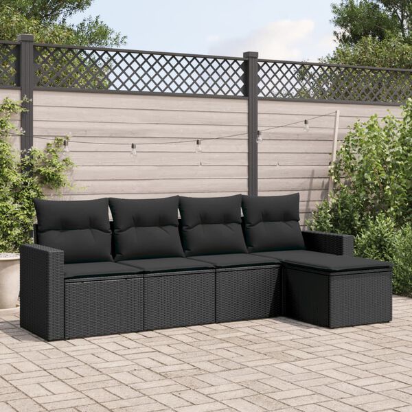 vidaXL 5 pcs conjunto sofás de jardim com almofadões vime PE preto