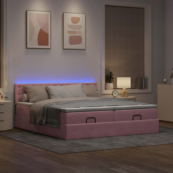 vidaXL Estrutura de cama otomana com colch&otilde;es 160x200 cm veludo rosa