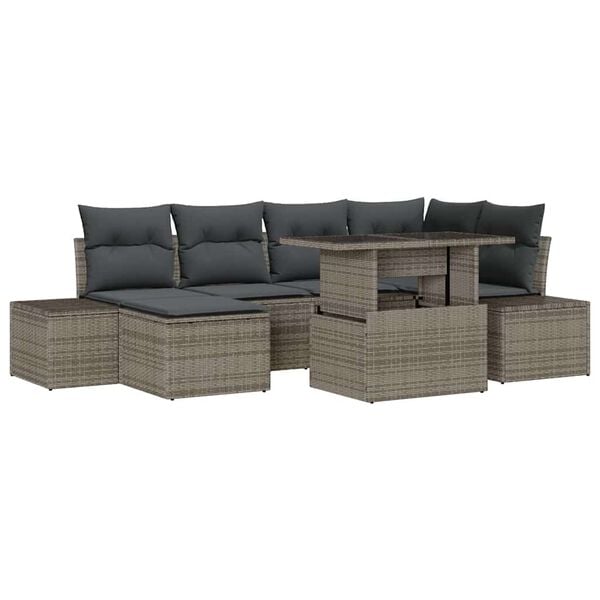 vidaXL Conjunto de Sof&aacute; de Jardim 7 pcs Cinzeto Rattan Sint&eacute;tico