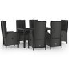 vidaXL 7 pcs conjunto jantar jardim c/ almofad&otilde;es vime PE preto/cinza