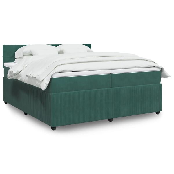 vidaXL Cama com molas/colch&atilde;o 200x200 cm veludo verde-escuro