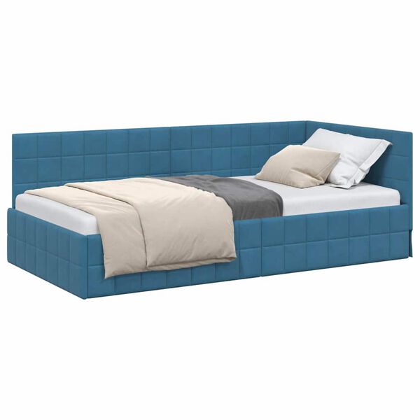 vidaXL Estrutura de Cama de Canto Azul 90 x 190 cm Veludo