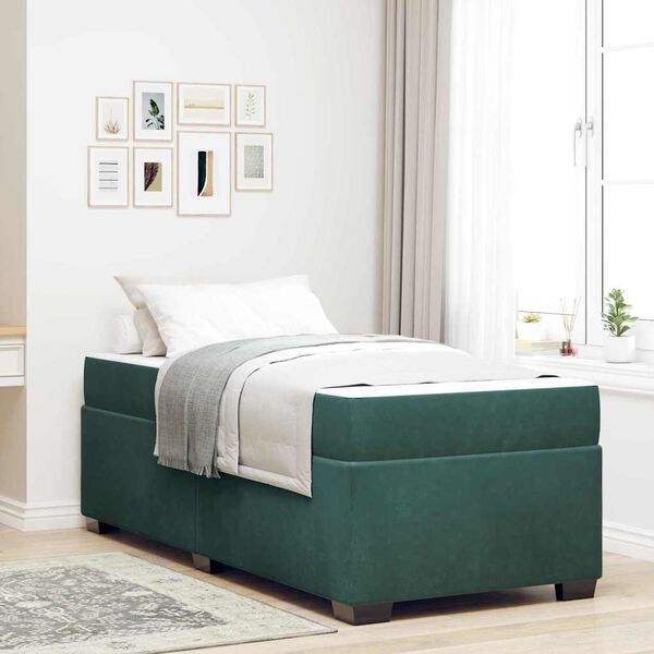 vidaXL Estrutura de cama com colch&atilde;o Verde-escuro 100 x 200 cm Veludo