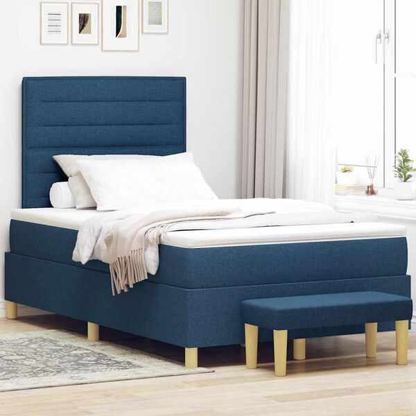 vidaXL Cama Box com colch&atilde;o com cabeceira Azul 120 x 200 cm tecido