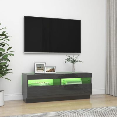 vidaXL Móvel de TV com luzes LED 100x35x40 cm cinzento brilhante