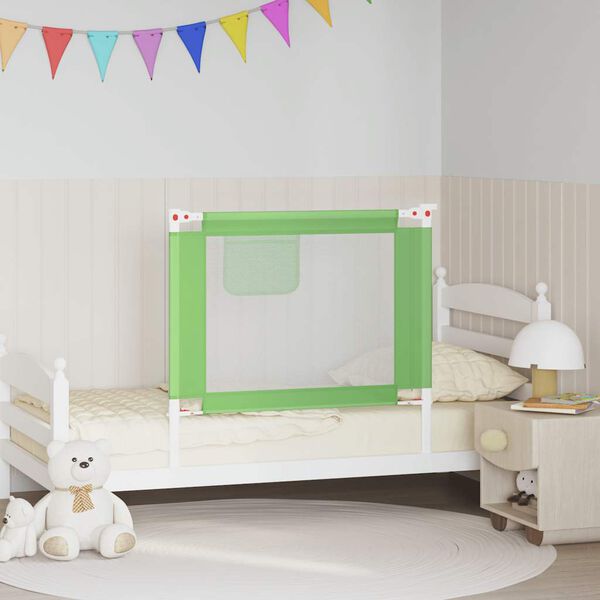 vidaXL Barra de seguran&ccedil;a p/ cama infantil tecido 90x25 cm verde