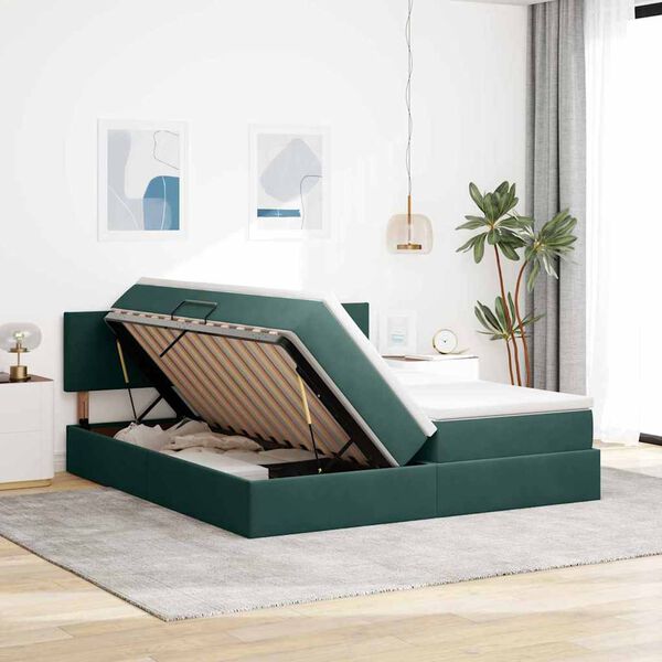 vidaXL Cama com Armazenamento com colch&atilde;o Verde Escuro 100 x 200 cm
