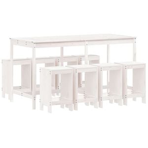 vidaXL 9 pcs conjunto de bar para jardim pinho maci&ccedil;o branco