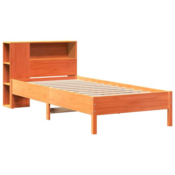 vidaXL Cama com estante sem colch&atilde;o 75x190cm pinho maci&ccedil;o castanho-mel