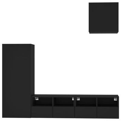 vidaXL 4 pcs móveis de parede p/ TV derivados de madeira preto