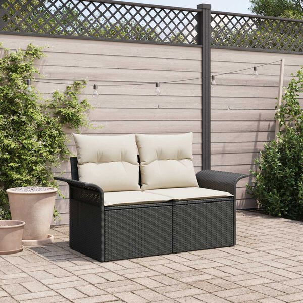 vidaXL Sofá de jardim com almofada Preto 141 x 62 x 69cm vime PE