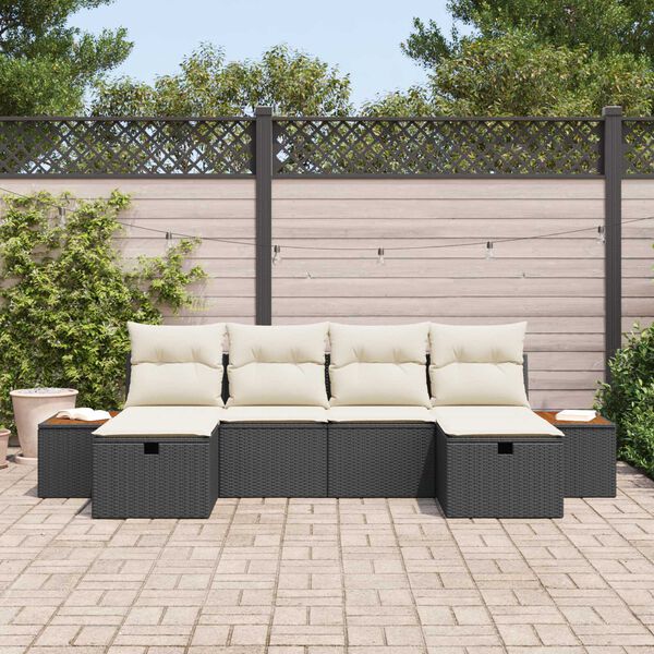 vidaXL Conjunto de Sofá de Jardim 6 pcs Preto Rattan Sintético