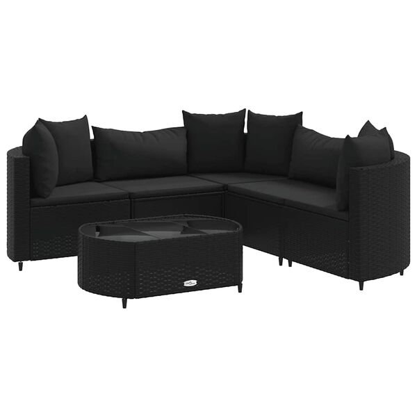vidaXL 6 pcs conjunto sof&aacute;s de jardim c/ almofad&otilde;es vime PE preto