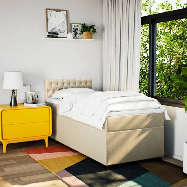 vidaXL Cama com molas/colch&atilde;o 90x200 cm tecido cor cr&egrave;me