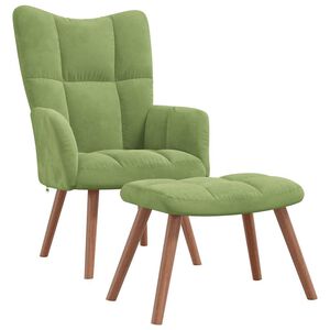 vidaXL Cadeira de descanso com banco veludo verde-claro